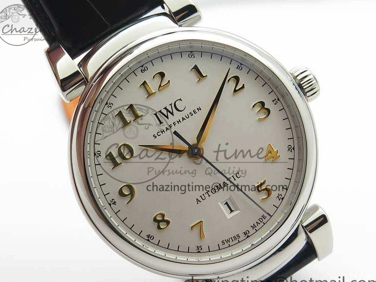 MIROTIME 0415 WaterResistant Da Vinci IW356601 SS MKF 1:1 Best Edition White Dial On Black Leather Strap A 7232